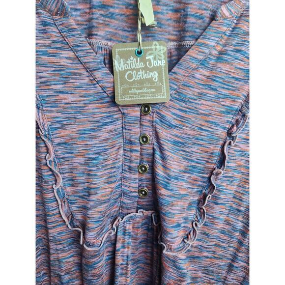 Matilda Jane Tunic Blouse space dye sz L stretch ruffle hippie boho nwt buttons - Picture 2 of 8